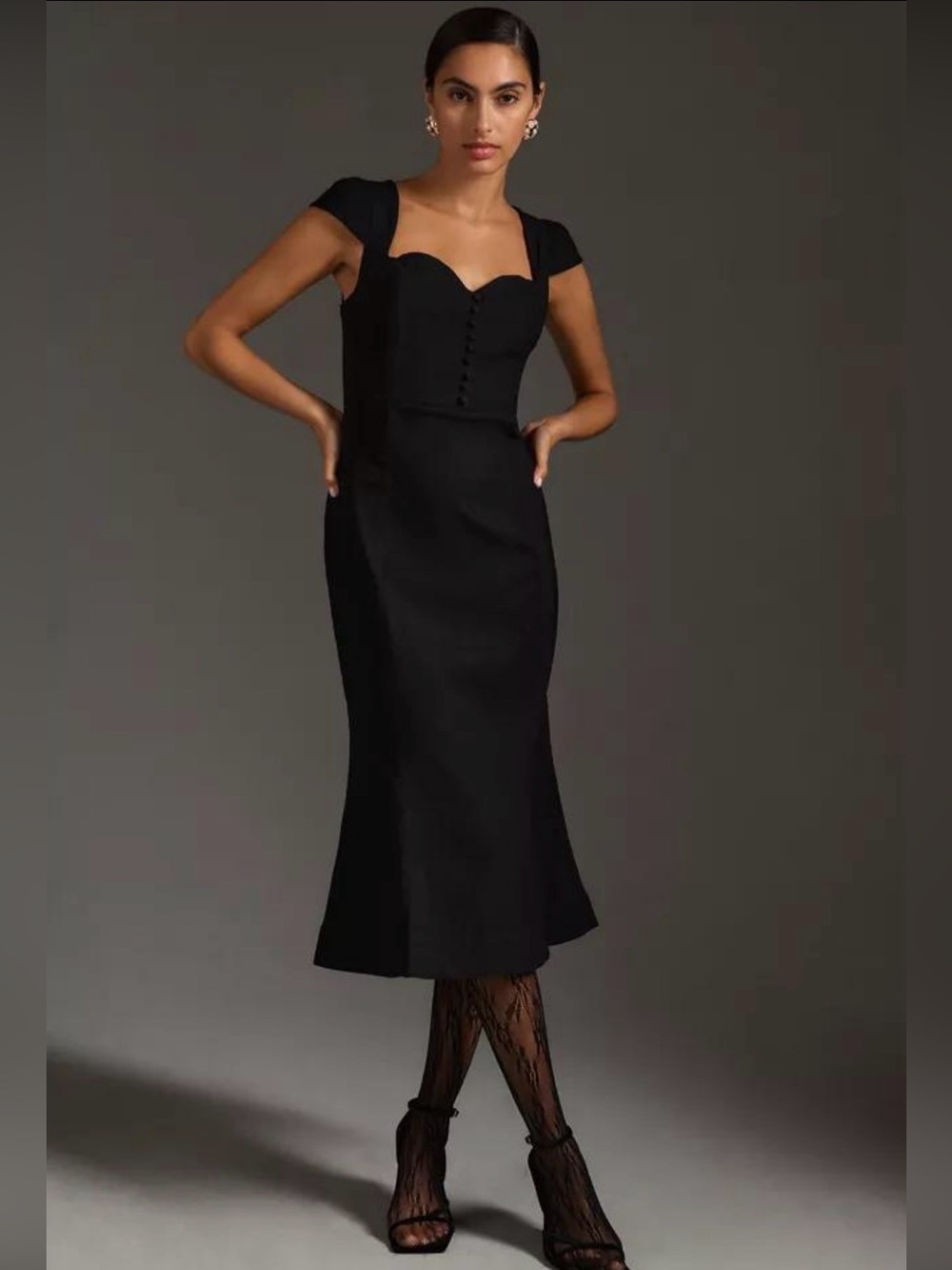 Anthropologie Cecily Fit and Flare Midi Black Dress size M